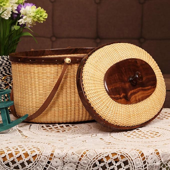 Nantucket Style Basket Picnic Basket Rattan Handmade Products Woven Sewing - Image 8