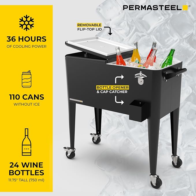 Permasteel 80 Quart Party Cooler, Rolling Ice Chest - Image 5