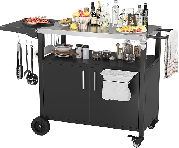 Vongrasig Grill Cart with Storage, Outdoor Bar Cart Rolling BBQ Movable Pizza by Vongrasig