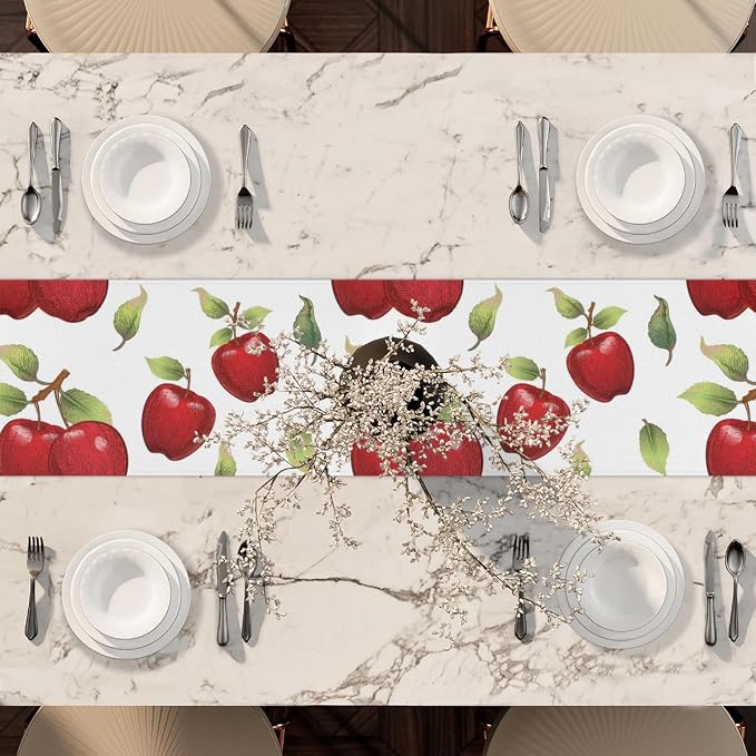 Apples Leaves Table Runners 60 Inches Long Table Runner Washable Kitchen Dining - Image 3
