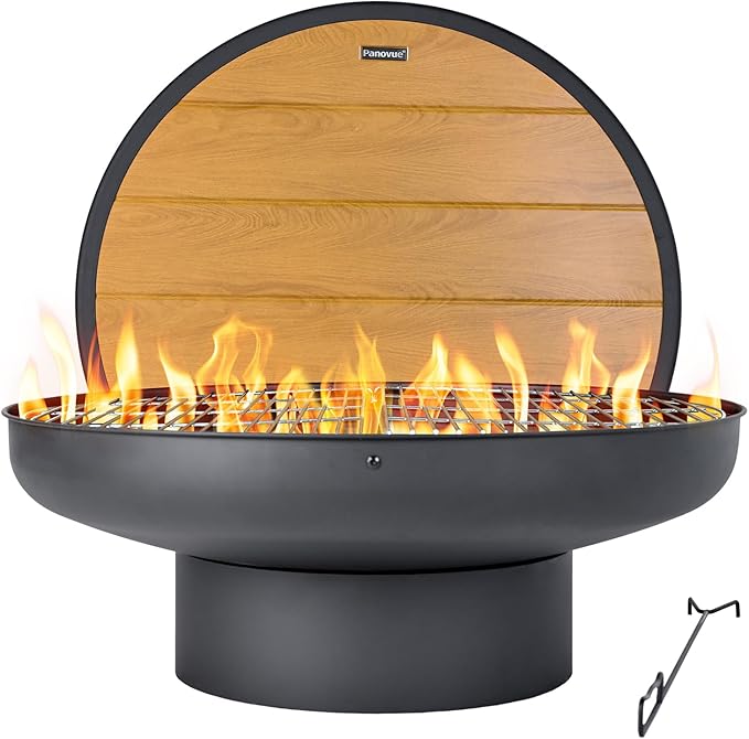 32in Fire Pit Table with Lid, Heavy Duty and Deep Fire Bowl, Outdoor Wood by Panovue