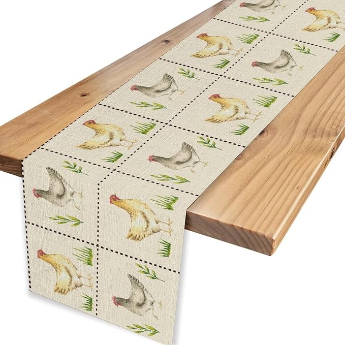 Farmhouse Rooster Table Runner, Rustic Farm Animals Chicken Plant Vintage - Image 4