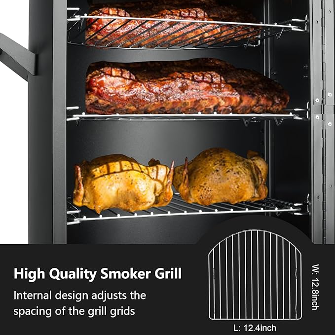 Propane Smoker, Vertical Matte Black Alloy Steel with Adjustable Racks
