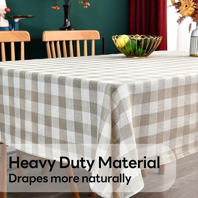 Gingham Table Cloth for Rectangle Tables Beige Checkered Plaid Tablecloth Heavy - Image 5