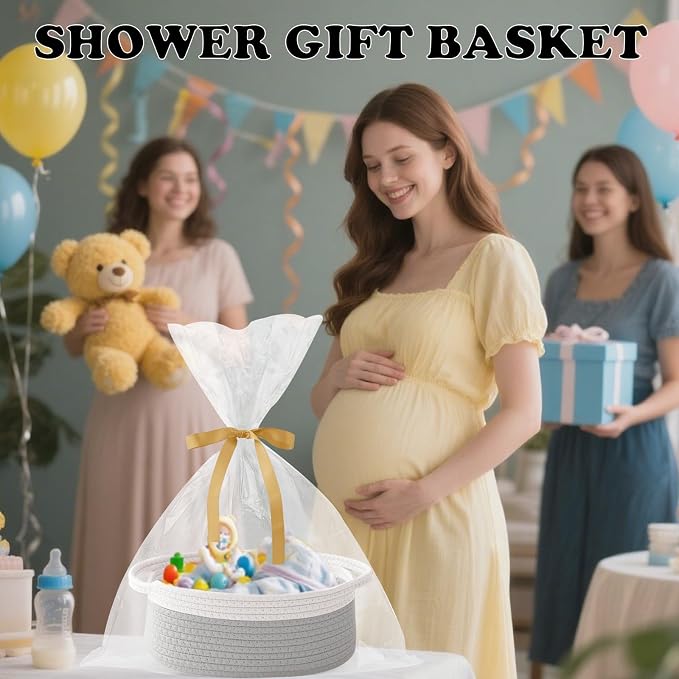 2 Pack Gift Basket with Gift Bag and Ribbons, Small Rope Woven Shelf Storage - Image 6