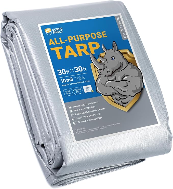 GUARD SHIELD Heavy Duty Tarp 30x30 Feet Silver Multi Purpose Thick Waterproof by GUARDSHIELD