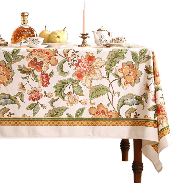 patdrea Designer Vintage Linen Rectangle Tablecloth, Provencal Rustic Floral by Welcometopatdrea