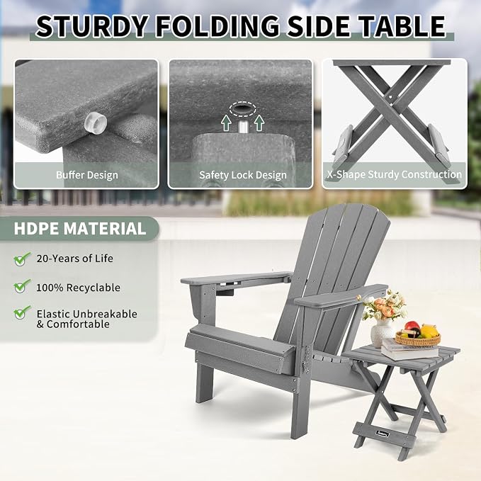 FUNBERRY Outdoor Folding Adirondack Side Table, Portable No Assembly Patio End - Image 5