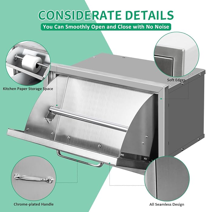 Outdoor Kitchen Drawers 16" W x 10" H x 10" D Stainless Steel Paper Towel - Image 4