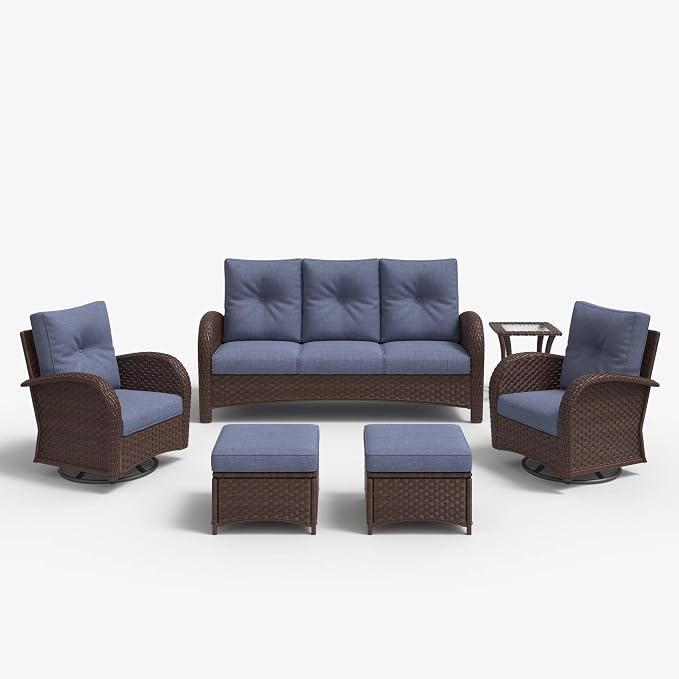 LayinSun 6 Pieces Outdoor Patio Furniture Set, Rattan Wicker Sectional Swivel - Image 2