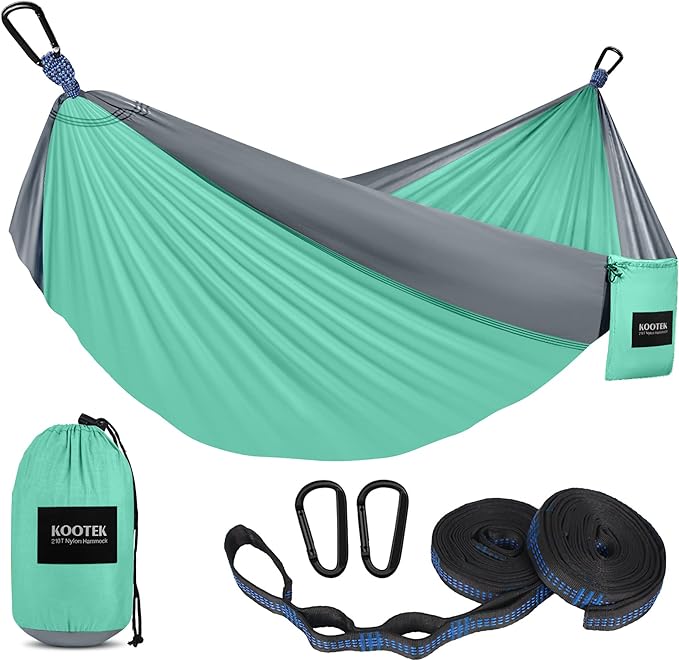 Hammock, Double Nylon Camping Hammock, 500 lb Capacity, Turquoise & Grey