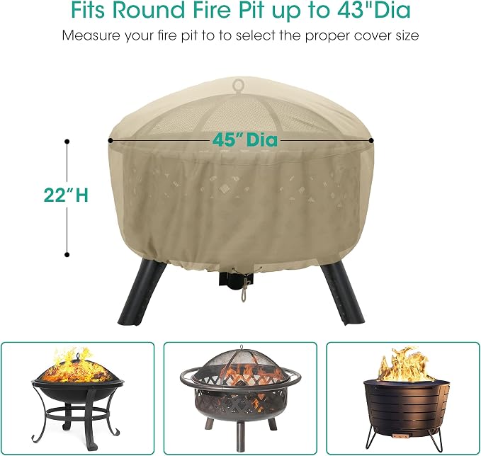 SunPatio Fire Pit Cover, Heavy Duty Waterproof Round Patio Fire Table Bowl Cover - Image 2