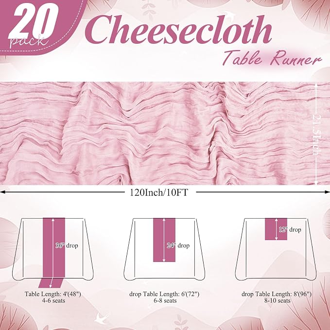 20 Packs Cheesecloth Table Runner 10FT Long Boho Gauze Fabric Table Runner - Image 2