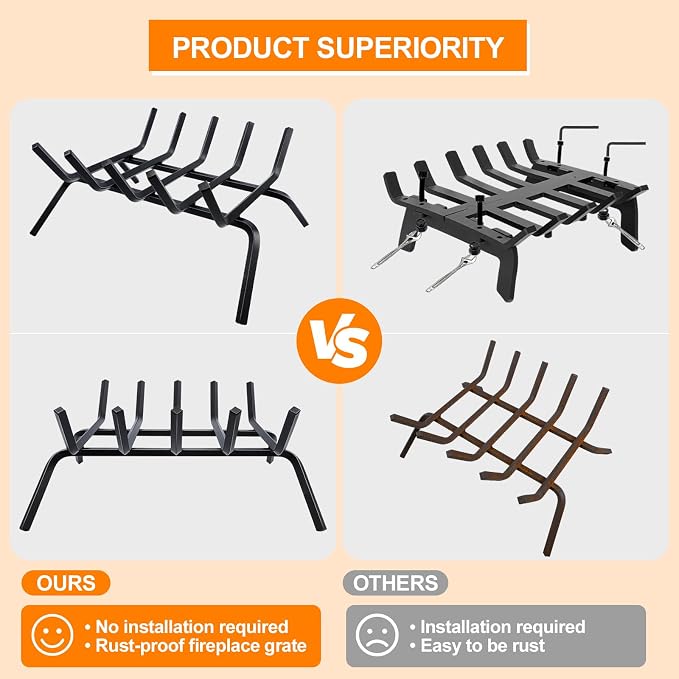 Fireplace Grate, Fireplace Log Holder, 18 inch Heavy Duty Solid Cast Iron - Image 7