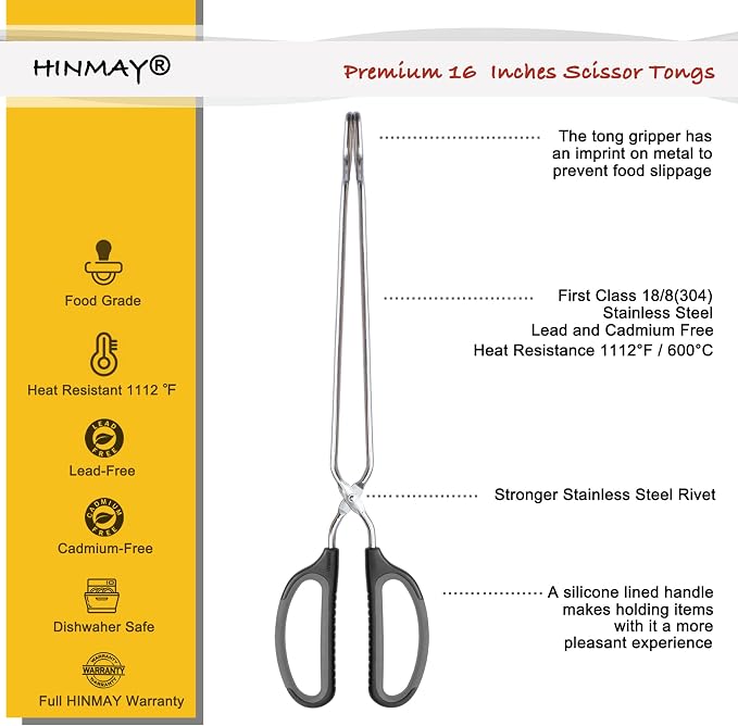 Scissor Tongs 16-Inch Extra Long Stainless Steel Barbecue Grilling Tongs - Image 2