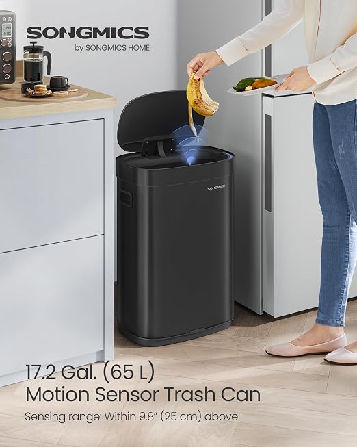 SONGMICS Kitchen Trash Can, 17.2-Gallon Motion Sensor Garbage Can, Stainless - Image 2