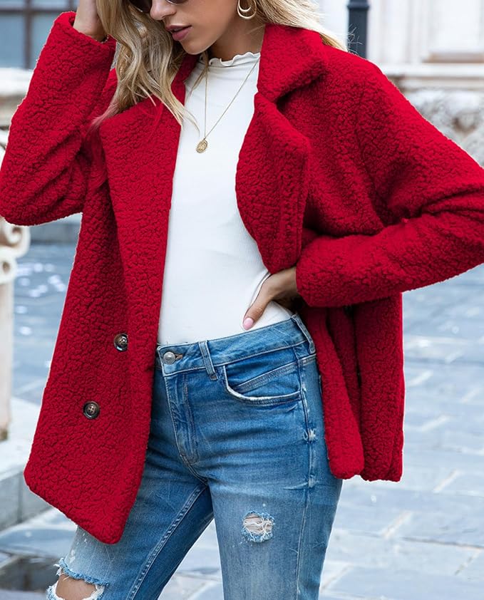 Women's Winter Warm Plush Cardigan Fuzzy Fleece Lapel Jacket - Image 4