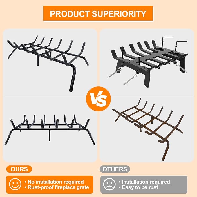 Fireplace Grate, Fireplace Log Holder, 27 inch Heavy Duty Solid Cast Iron - Image 8