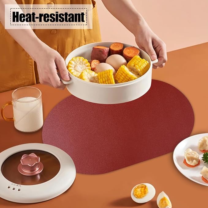 Oval Placemats Set of 6 Reversible Black and Red Faux Leather Placemat - Image 5