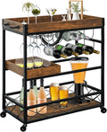 Bar Cart for The Home, 3 Tire Industrial Rolling Serving Cart on Lockable Wheels by Ohsuaniy