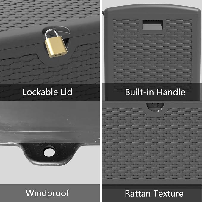 90 Gallon Resin Deck Box, Waterproof Outdoor Storage Bin - Image 5