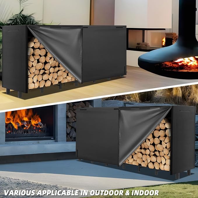 8FT Firewood Rack with Waterproof Cover, Heavy Duty Firewood Storage Log Holder - Image 6