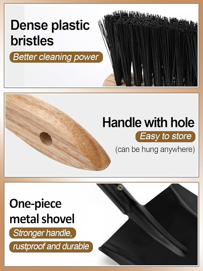 Fireplace Ash Shovel and Brush Set- Upgraded Metal Coal Shovel and Hearth Brush - Image 3