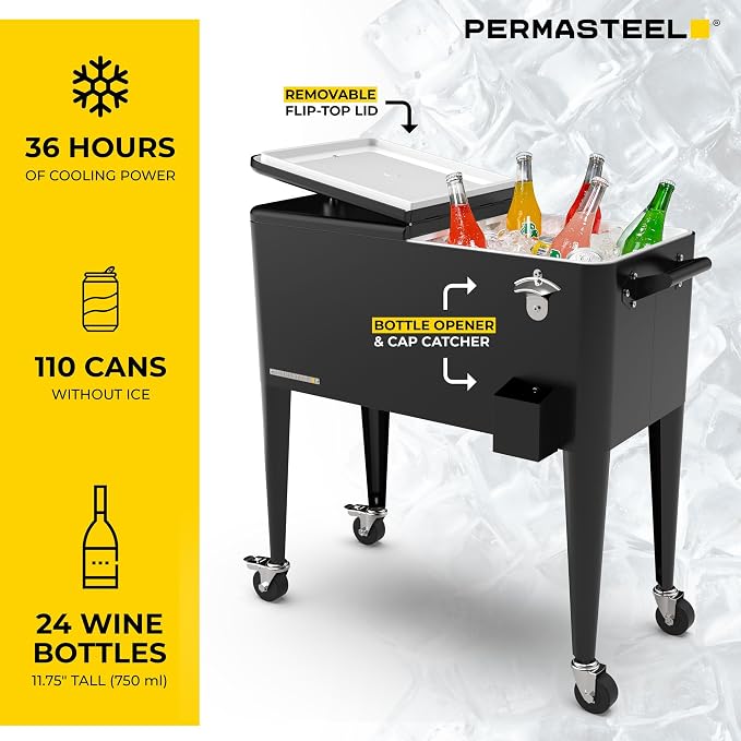 Permasteel 80 Quart Party Cooler, Rolling Ice Chest - Image 3