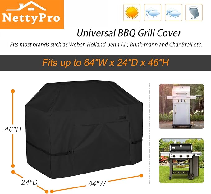 NettyPro Grill Cover for Outdoor Grill 64 inch, Waterproof Heavy Duty Gas BBQ - Image 6