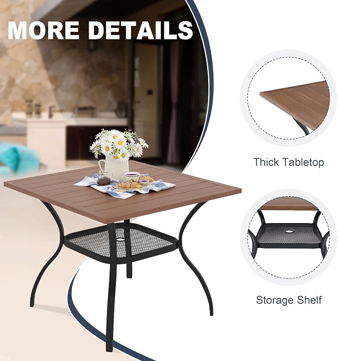 VICLLAX Patio Dining Table for 4 Square Metal Outdoor Table - Image 6