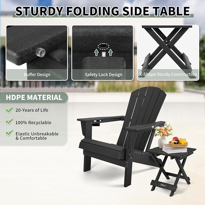 FUNBERRY Outdoor Folding Adirondack Side Table, Portable No Assembly Patio End - Image 5