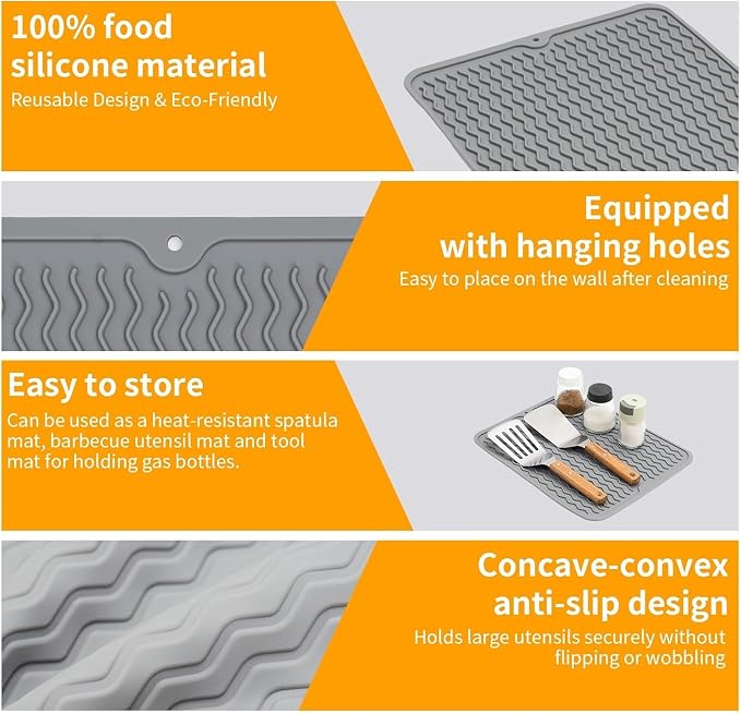 Grill Accessories, 14x11 Inch Silicone Heat Resistant Mat, BBQ Tool Rest Pad - Image 5