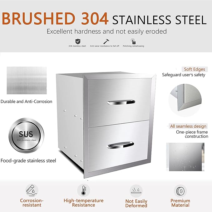 Outdoor Kitchen Stainless Steel Triple Access BBQ Drawers - Image 5