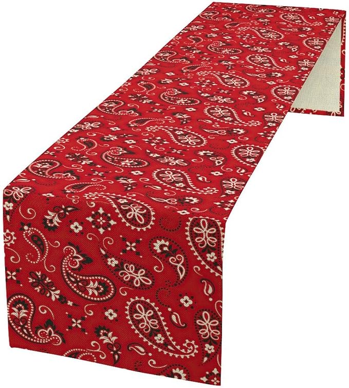 Red Paisley Table Runner, Rustic Damask Antique Floral Flower Retro Boho - Image 6