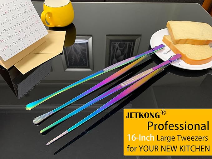 Tongs 16-Inch Stainless Steel Fine-Tip Pair in Rainbow Finish