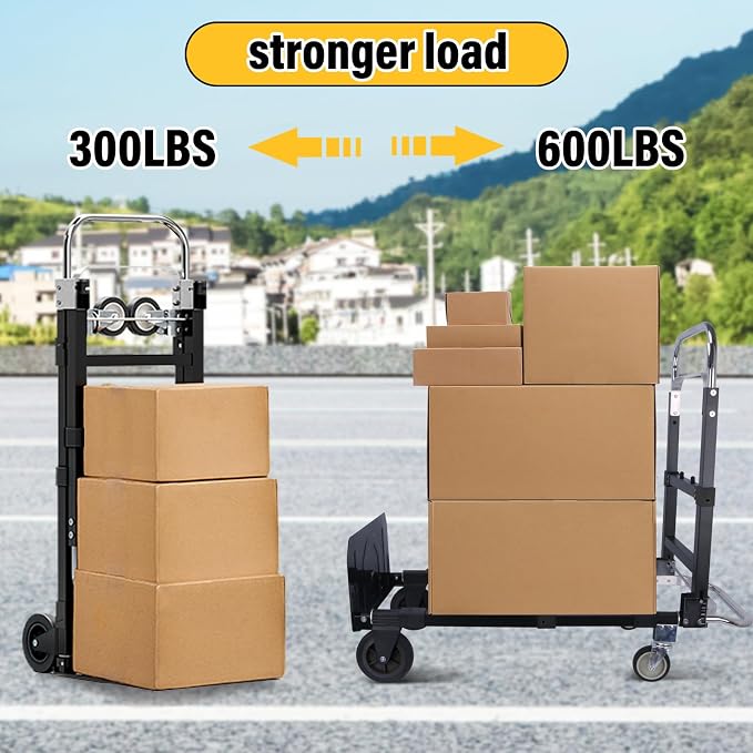 Upgraded 3 in 1 Folding Hand Truck, 600lbs Capacity, Heavy Duty Convertible - Image 5