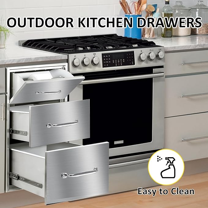 Outdoor Kitchen Drawers with Paper Towel Holder 17" W x 30"H Flush Mount BBQ - Image 5