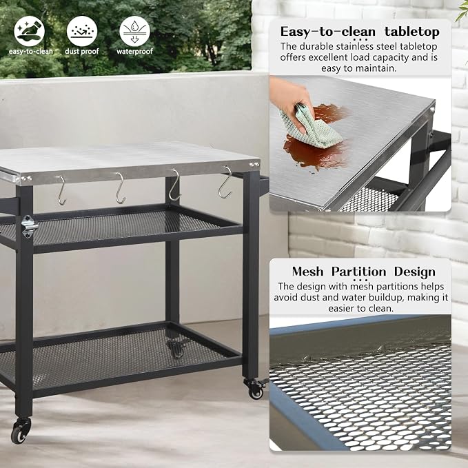 Domi 3-Tier Outdoor BBQ Grill Cart - Image 5