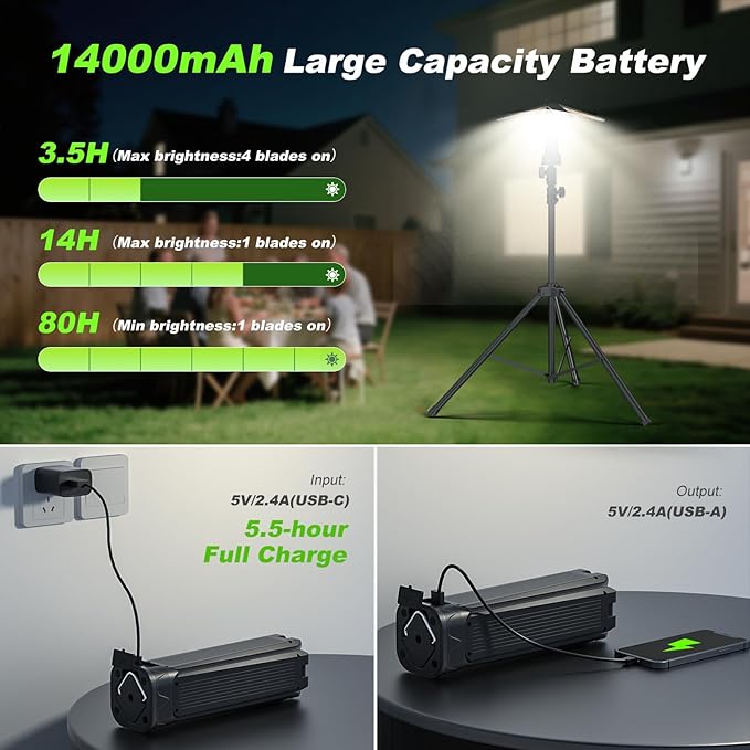 Camping Lights with Remote & Stand 8.2 Ft, 14000 mAh Rechargeable Camping - Image 5