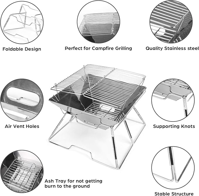 Odoland Folding Campfire Grill, 304 Stainless Steel Grate Barbeque Grill - Image 5