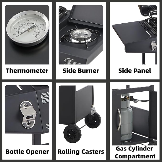 Propane Gas BBQ Grill with 6-Burner and Side Burner 59000 BTU Stainless Steel - Image 2