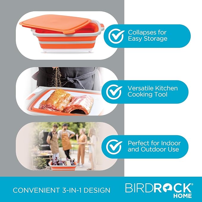 BIRDROCK HOME 2-pack Collapsible BBQ Prep Tub w/Cutting Board, Portable - Image 4