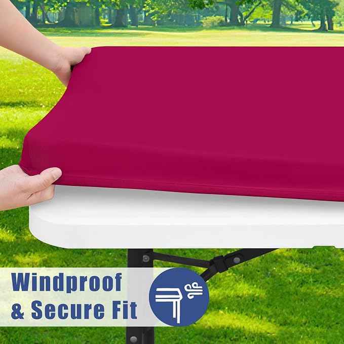 Spandex 8 Foot Rectangle Table Cloth 6 Pack, Elastic Fitted Tablecloths - Image 3