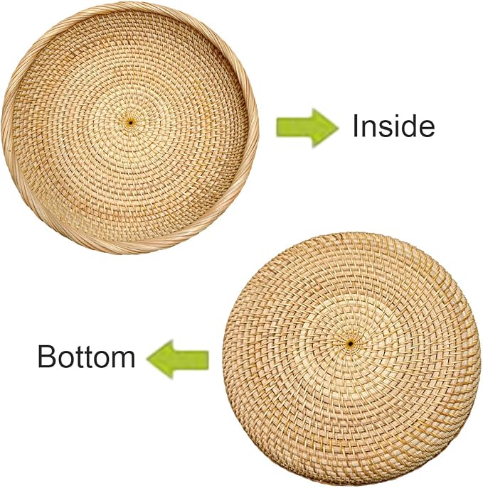 RT&BS Round Rattan Tray, Natural Rattan Decorative Tray, Christmas Food Tray - Image 6