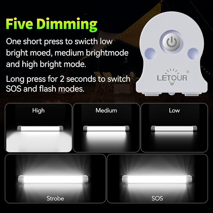 LETOUR LED Tube Magnetic Light Bar Work Lights 2000 Lumens 2600mAh 5 Lighting - Image 4
