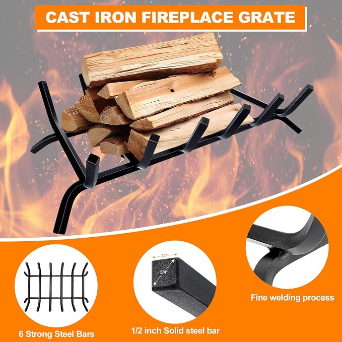 Fireplace Grate, Fireplace Log Holder, 21 inch Heavy Duty Solid Cast Iron - Image 4