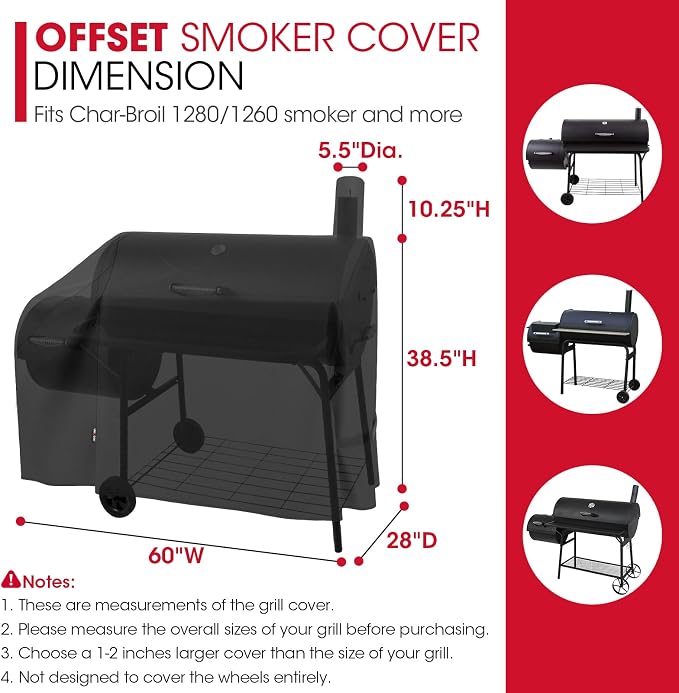 Unicook Offset Smoker Cover 60 Inch, Outdoor Heavy Duty Waterproof Charcoal BBQ - Image 2