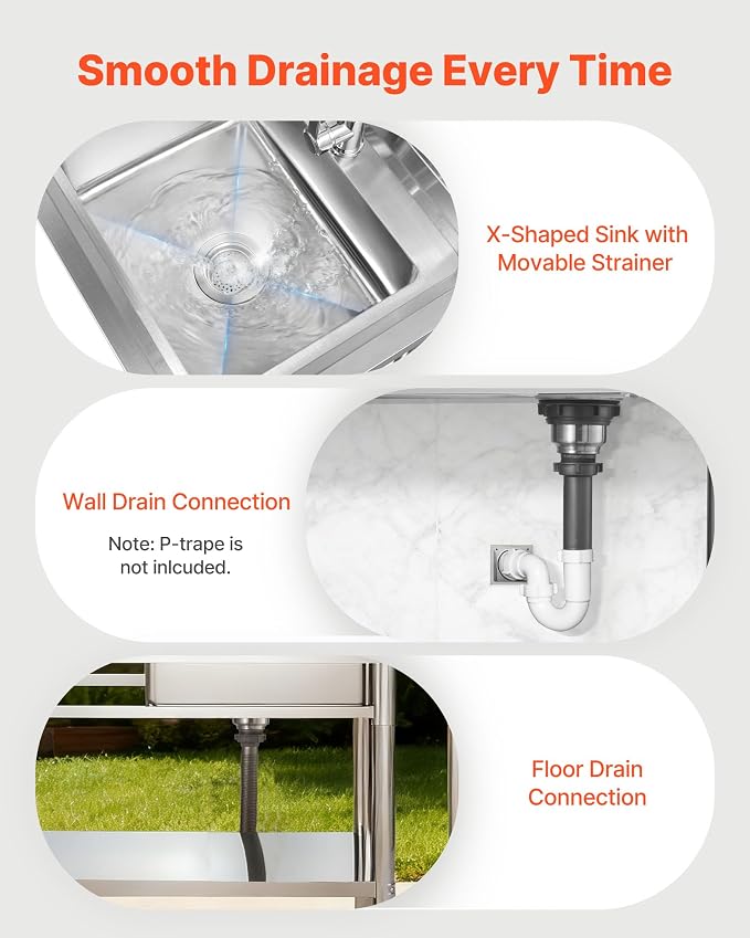 VEVOR Stainless Steel Utility Sink, Free Standing Single Bowl Commercial - Image 5