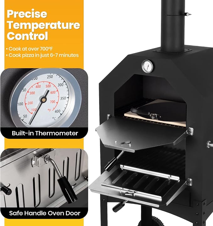 Outdoor Pizza Oven Wood Fired Pizza Oven Patio Portable Pizza Maker Cooking - Image 3