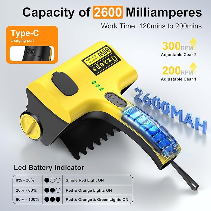 Oxzeps Outdoor Electric BBQ Brush, 2600mAh Battery Capacity 7.4V 2-Speed Power - Image 2